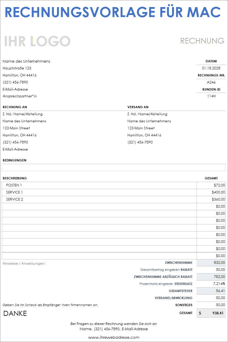 Rechnungsvorlage für Mac