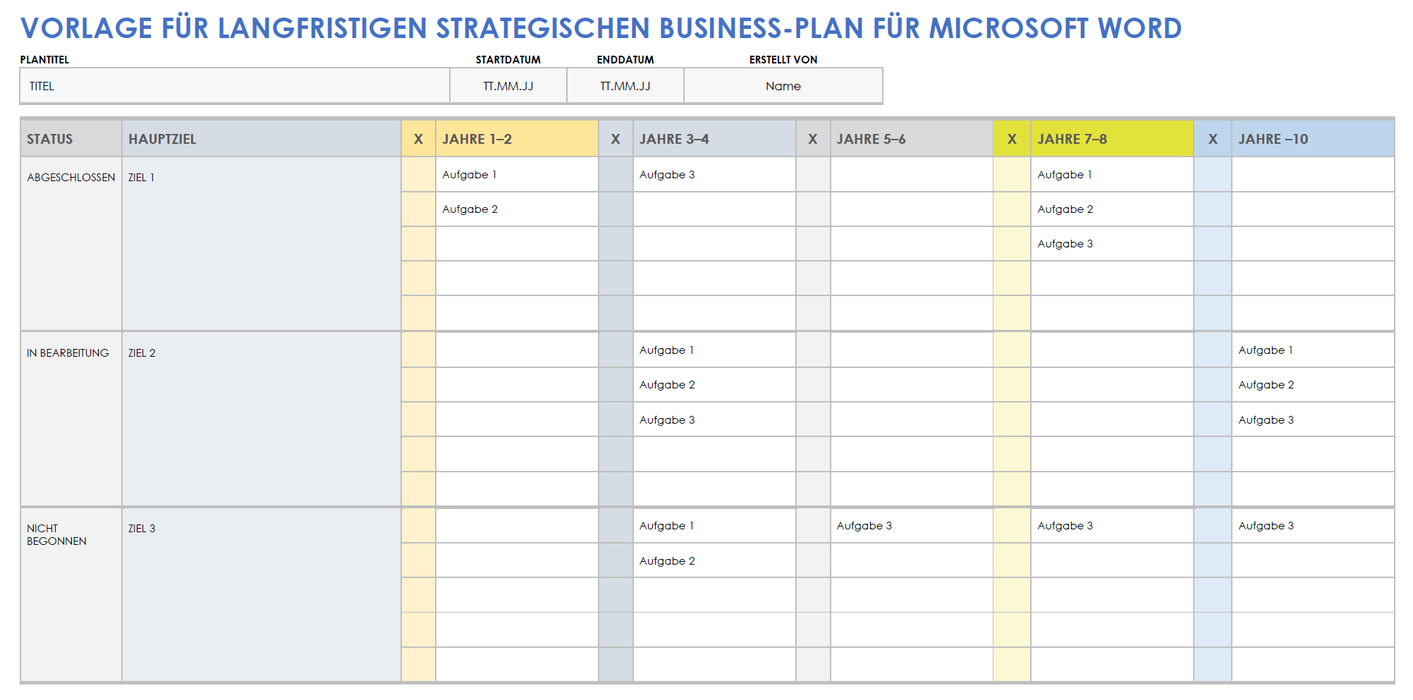 Vorlage für langfristigen strategischen Business-Plan für Microsoft Word