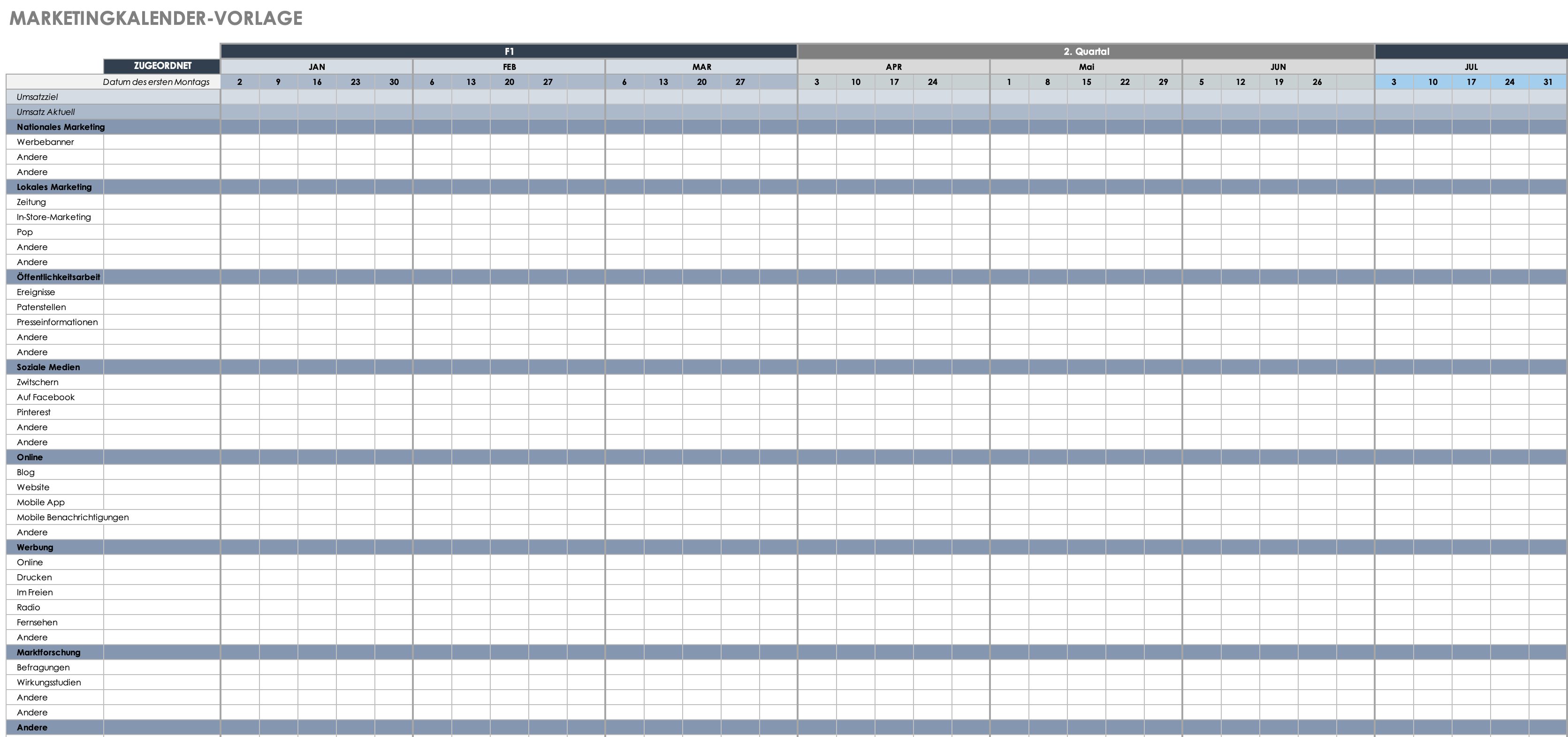 Vorlage für einen Marketingkalender