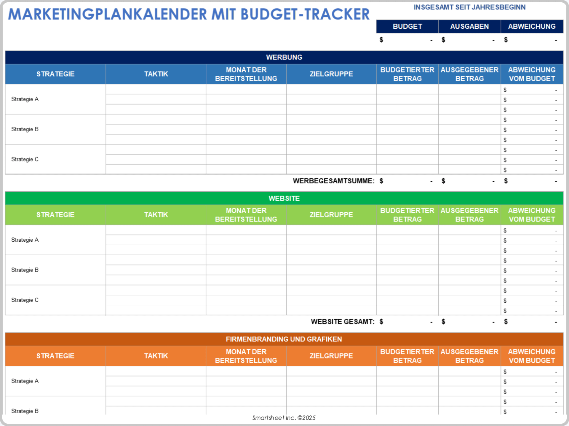 Marketingplankalender mit Budget-Tracker-Vorlage