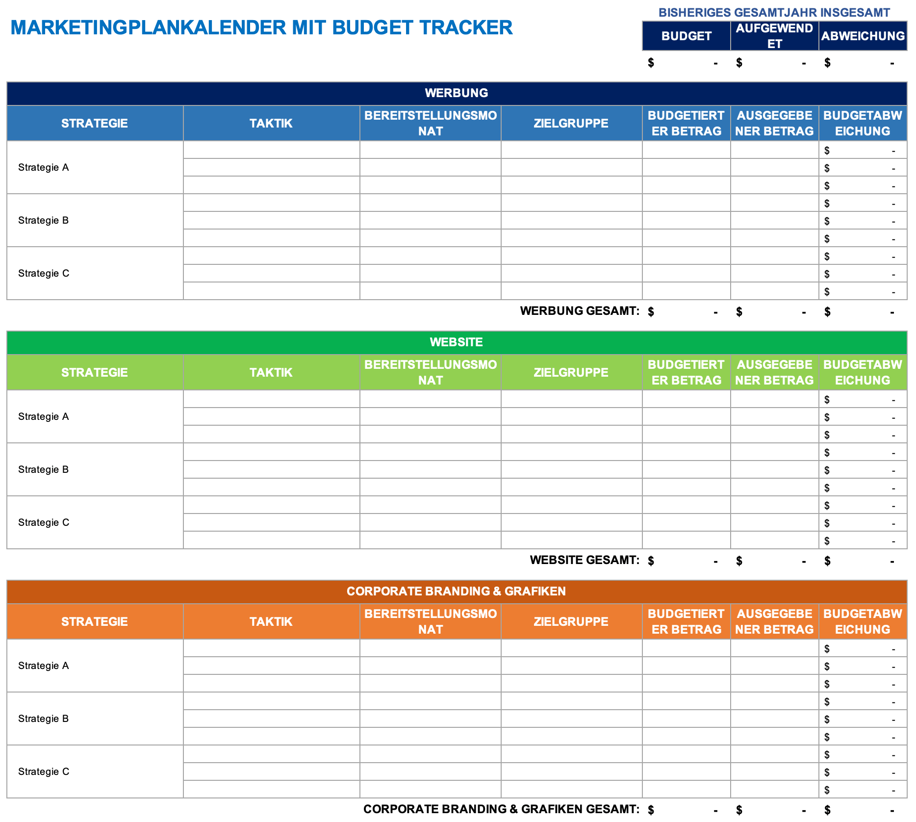  Marketingplankalender mit Budget-Tracker