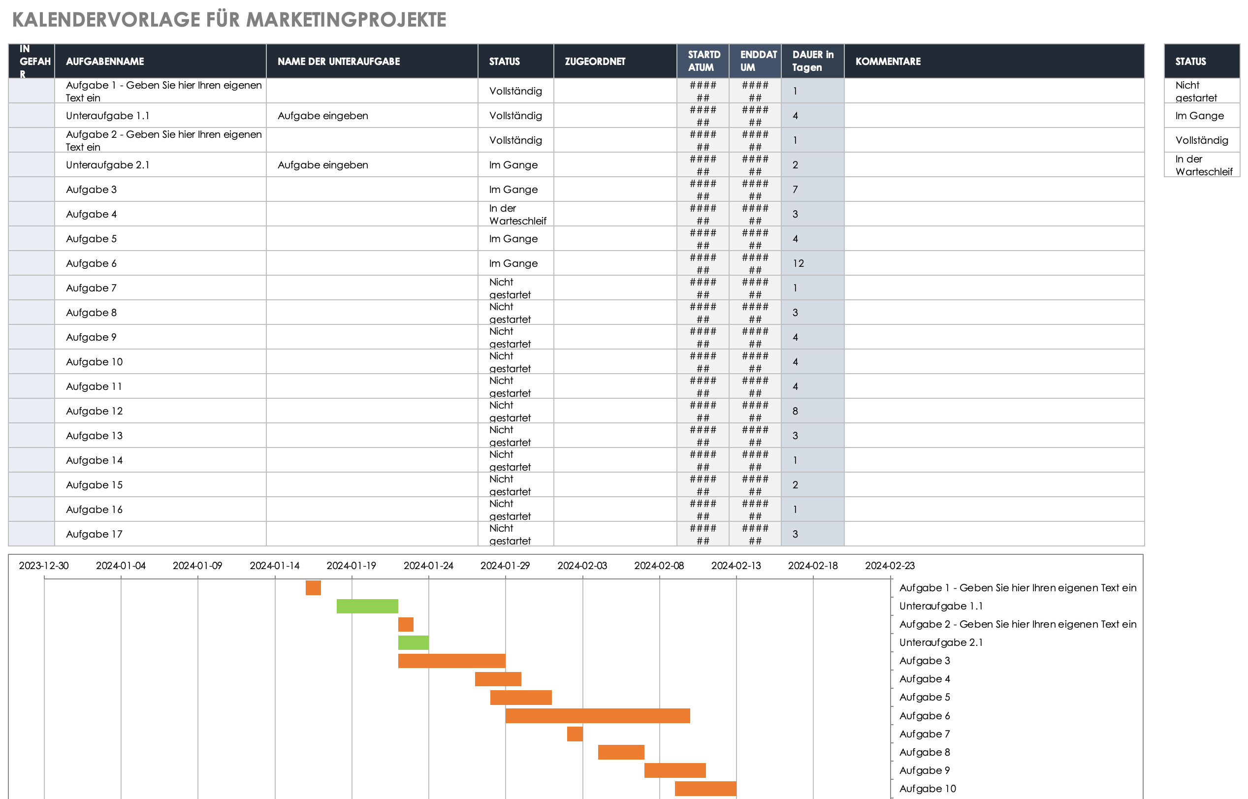 Vorlage für einen Marketingprojekt-Kalender