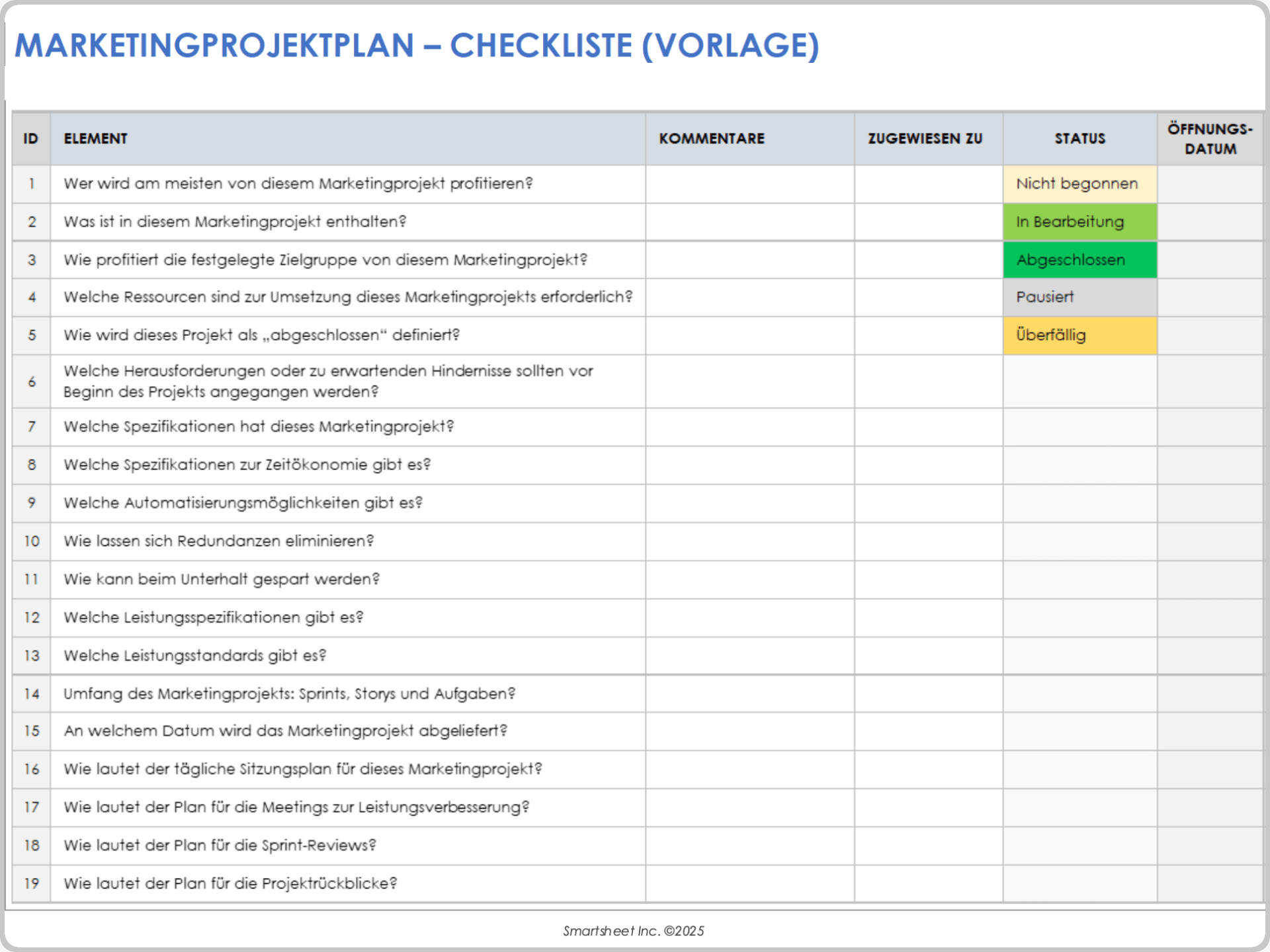 Checkliste für den Marketingprojektplan