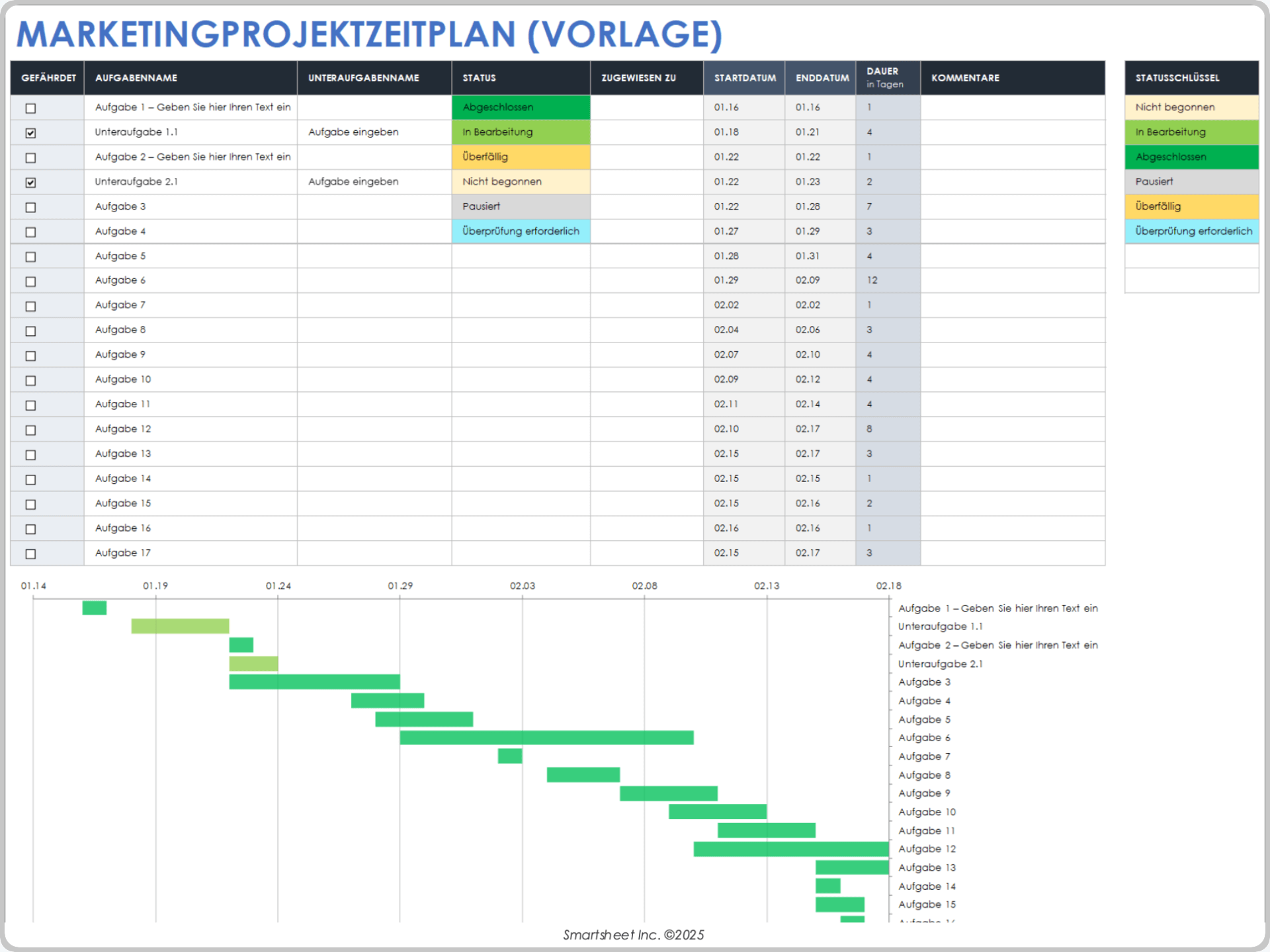 Vorlage für einen Zeitplan für ein Marketingprojekt