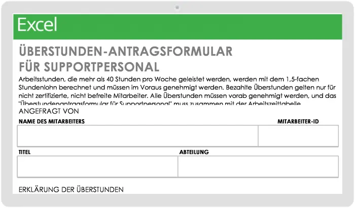 Vorlage für Überstunden-Antragsformular für Support-Personal