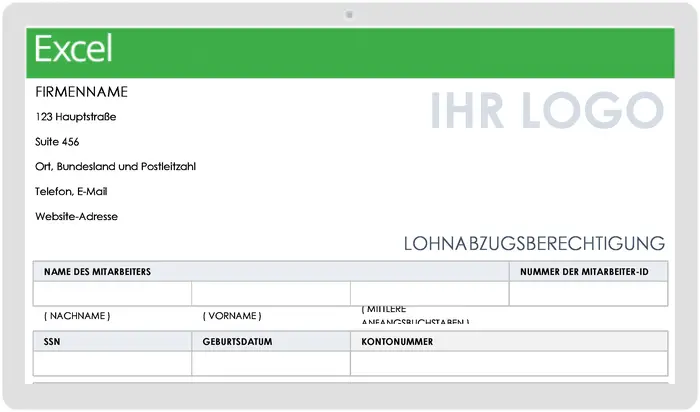 Autorisierungsformularvorlage für Gehaltsabzug