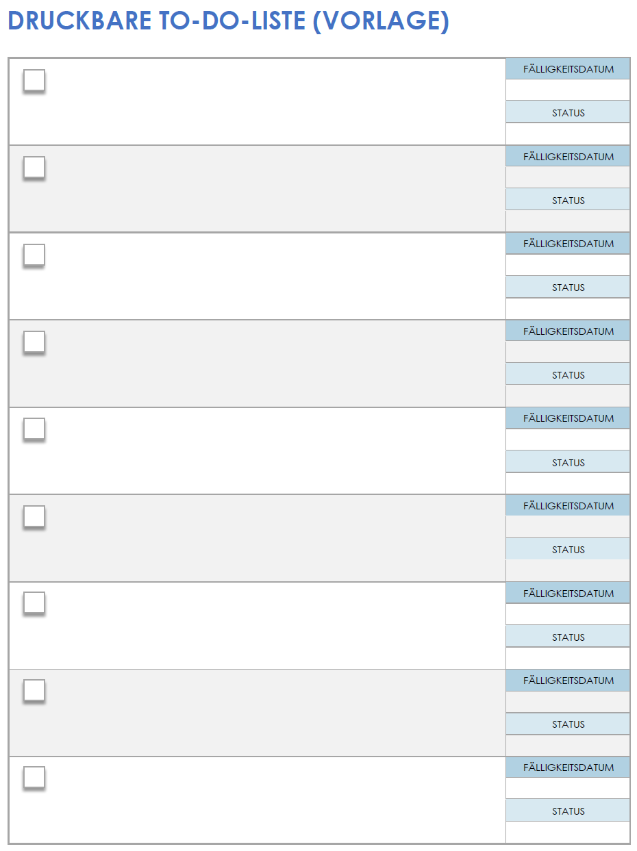 Vorlage für eine druckbare To-do-Liste