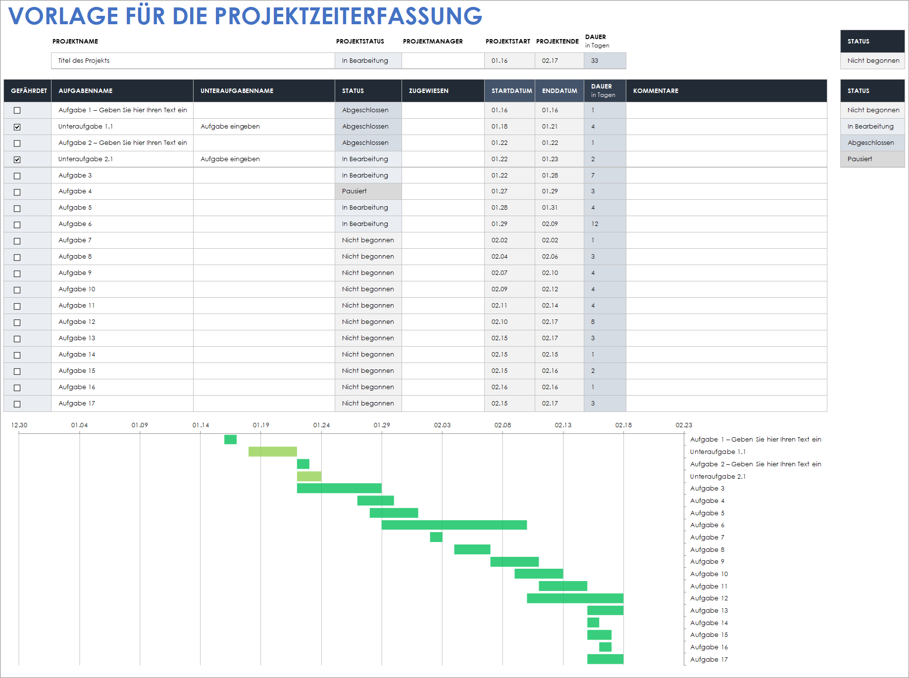 Vorlage für die Projektzeiterfassung