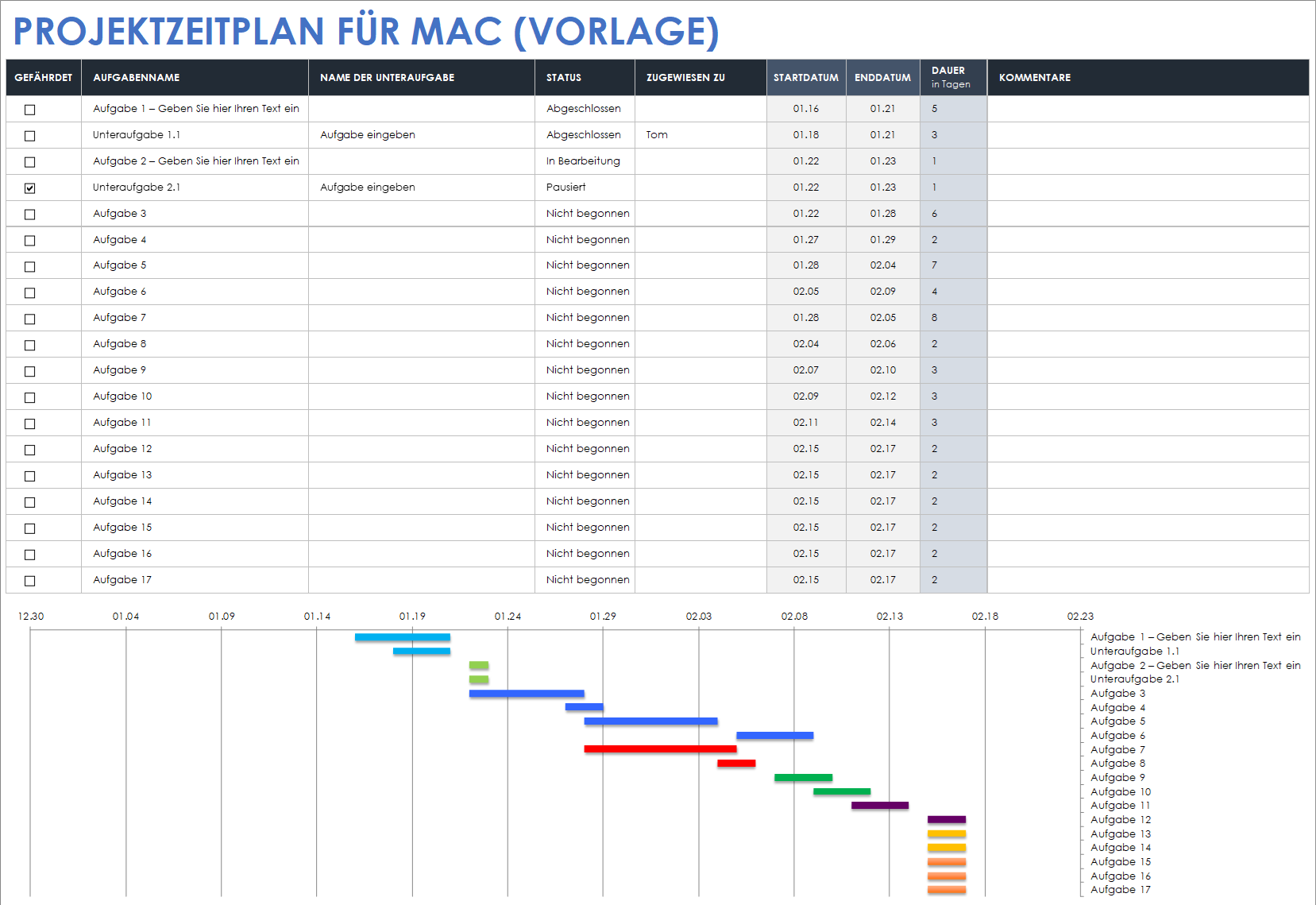 Vorlage für einen Projektzeitplan für Mac