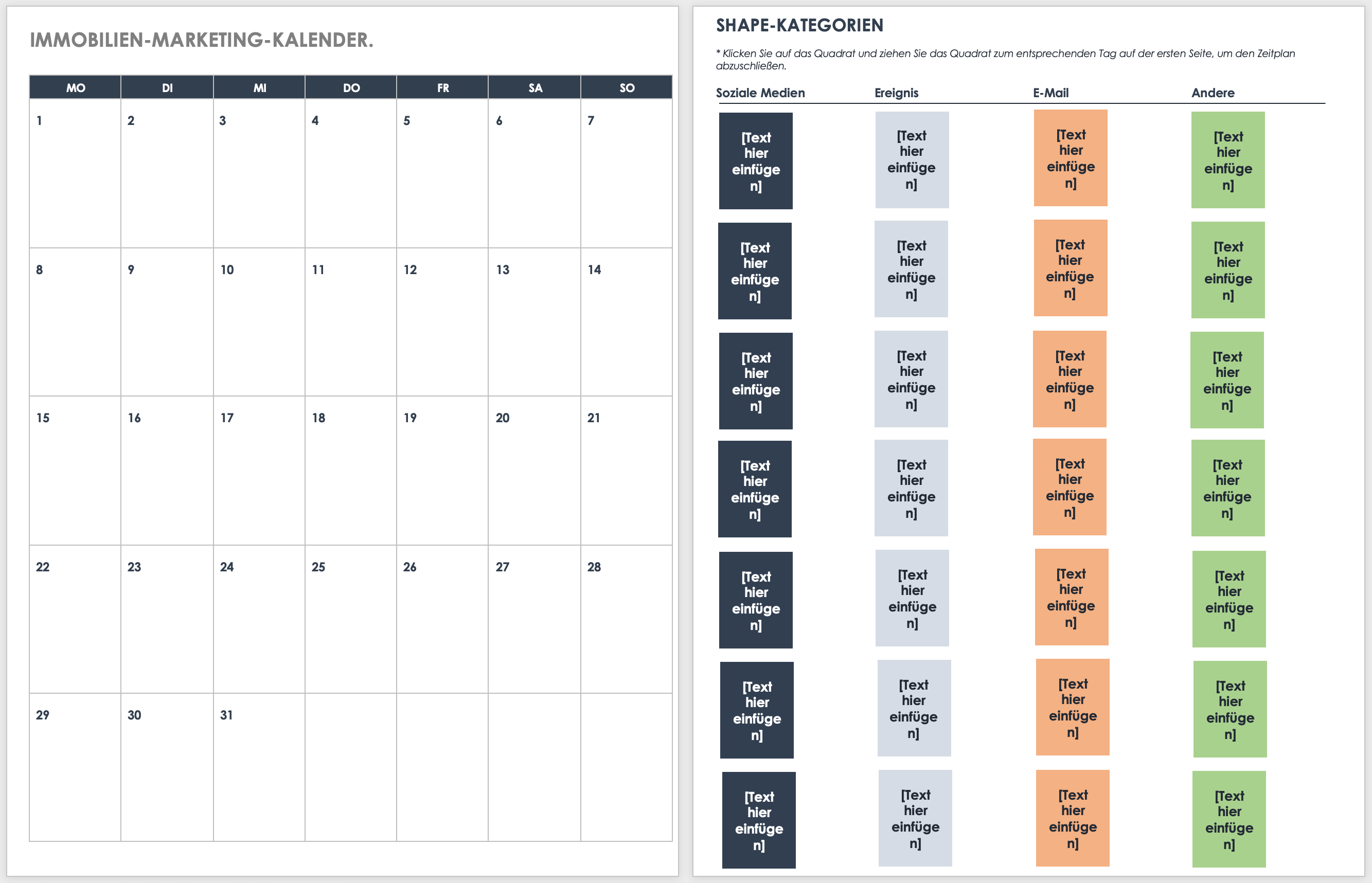 Vorlage für einen Immobilien-Marketingkalender