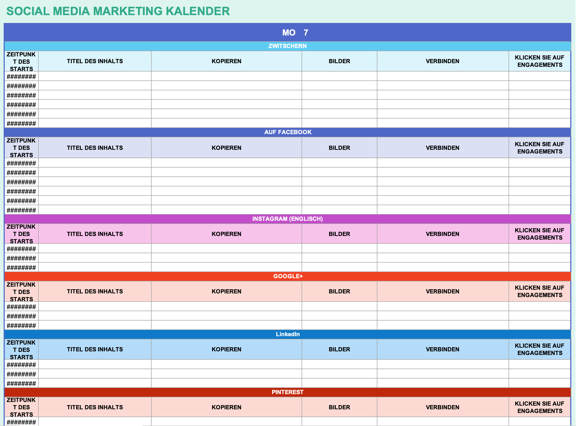  Social Media Marketing Kalender