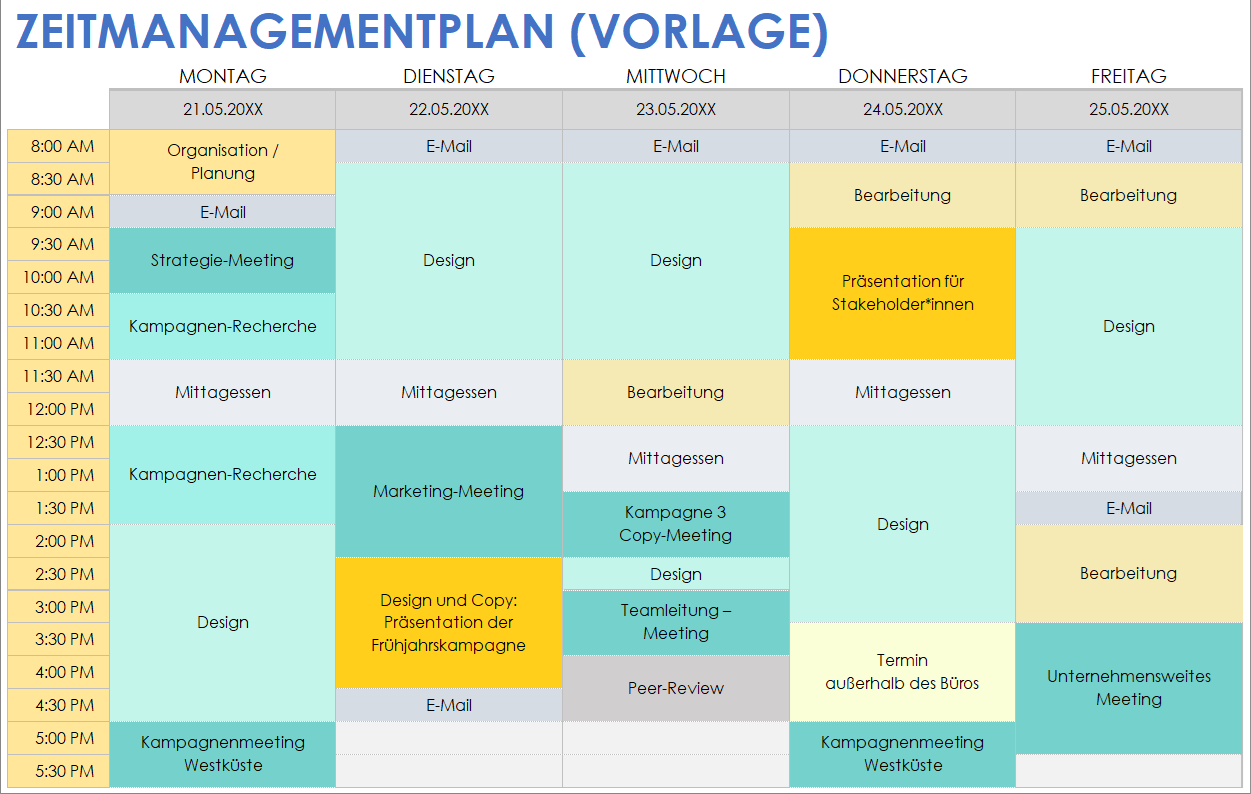 Vorlage für einen Zeitmanagementplan