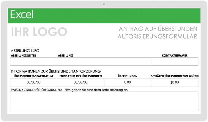 Vorlage für Überstunden-Antragsformular an der Universität