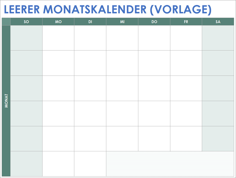 Vorlage für einen leeren Monatskalender