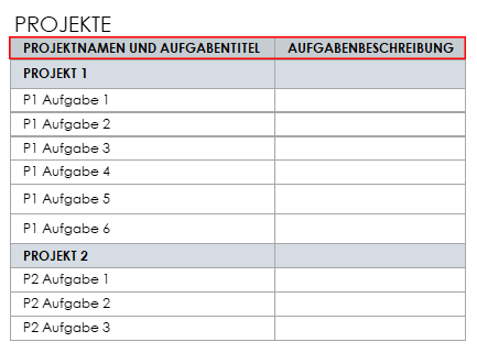 Projekt-Tracker – Projektnamen