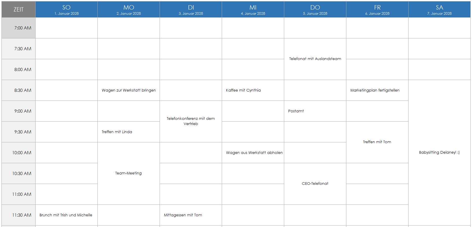  Zeitplanzellen zusammengeführt