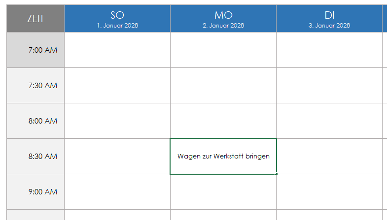  Zeitplan zuerst Aktivität