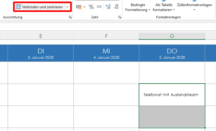  Schedule Merge Zellen