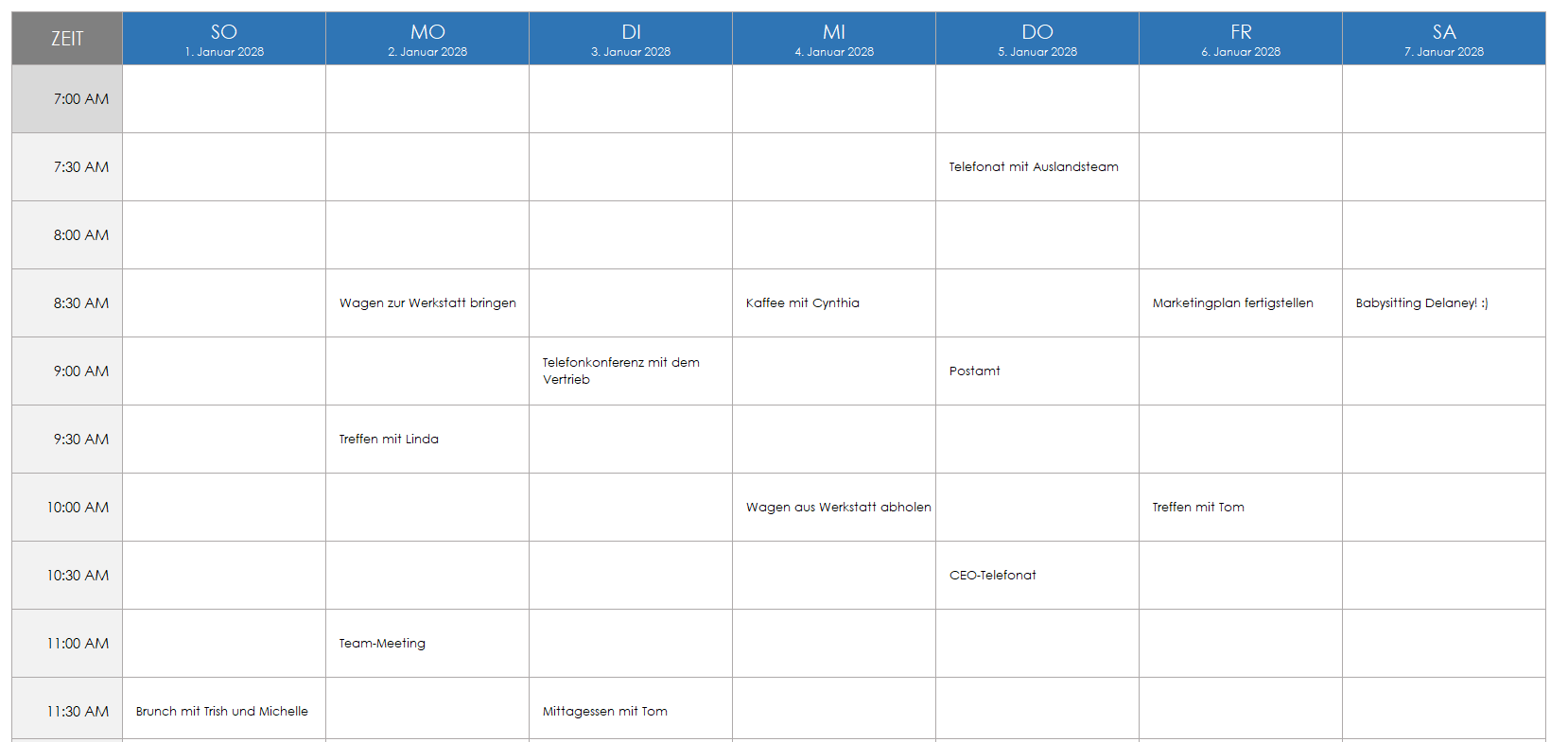  Zeitplan ganze woche