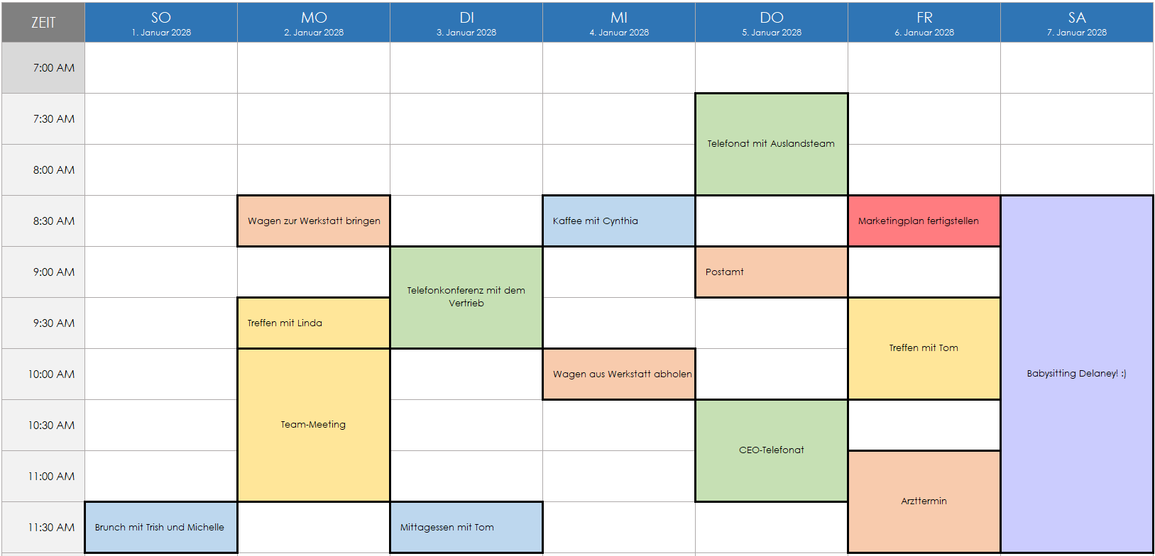  Zeitplan mit Grenzen