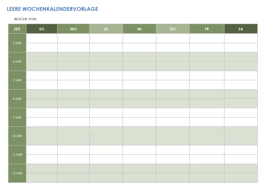 Leere Wochenkalender-Querformatvorlage