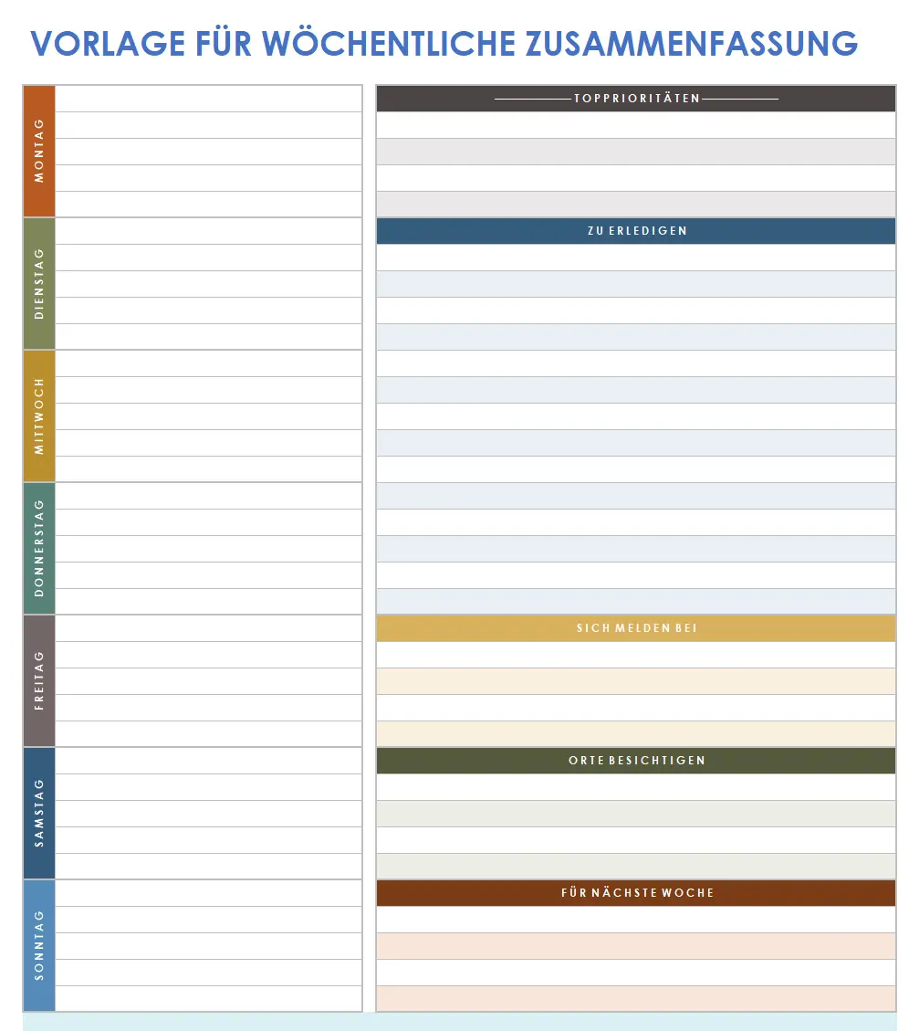 Vorlage für eine wöchentliche Zusammenfassung
