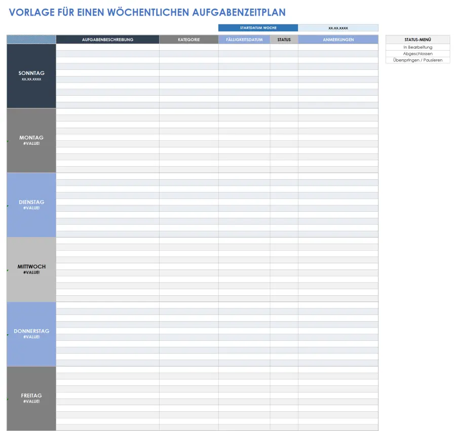 Vorlage für einen wöchentlichen Aufgabenplan