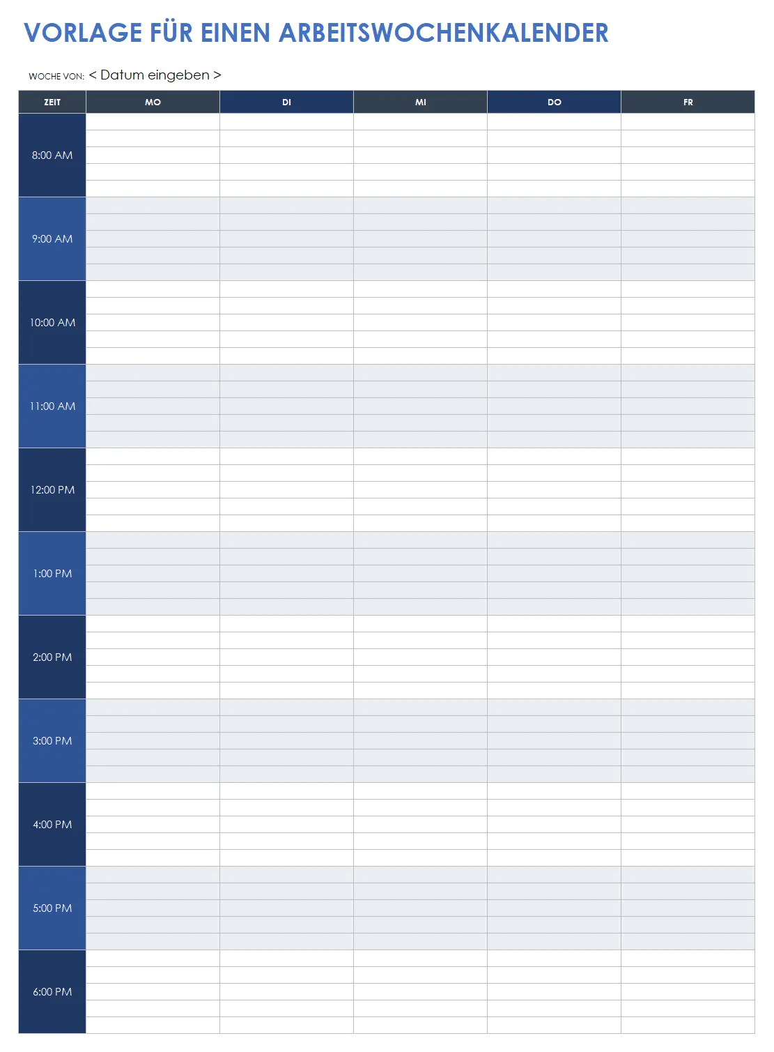 Vorlage für einen Arbeitswochenkalender