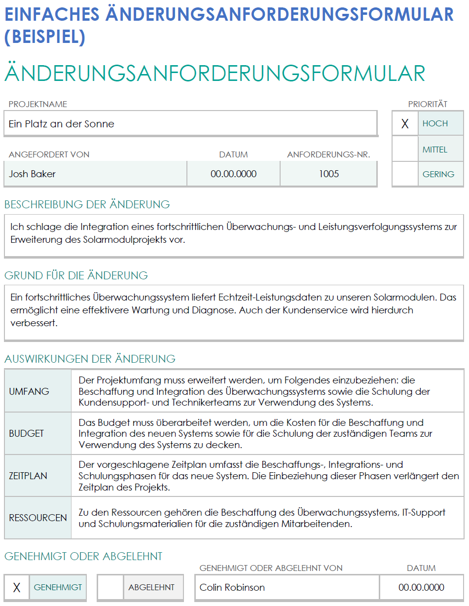 Einfaches Änderungsanforderungsformular (Beispiel)