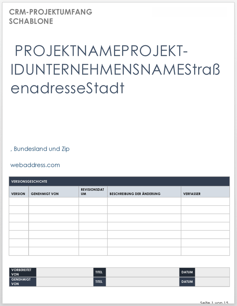  Vorlage für den CRM Projektumfang