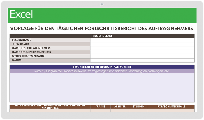 Vorlage für den täglichen Fortschrittsbericht des Auftragnehmers