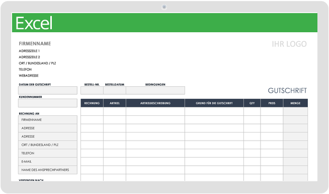  Vorlage für eine Gutschrift