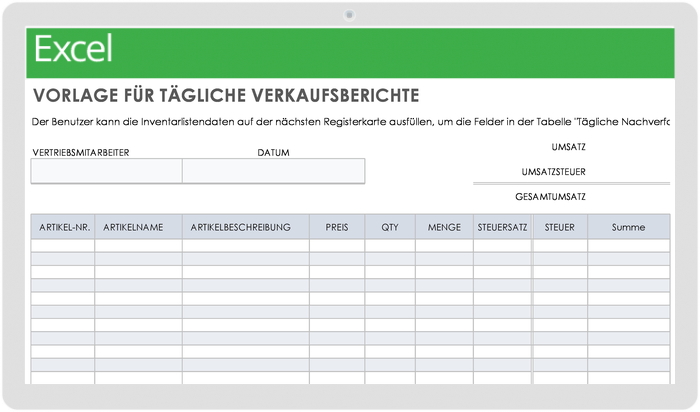  Vorlage für einen täglichen Verkaufsbericht