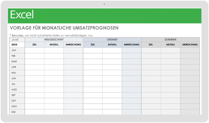  Vorlage für monatliche Umsatzprognose