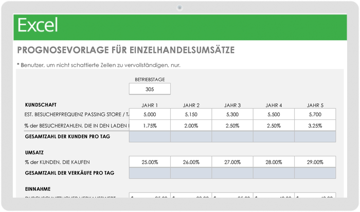  Vorlage für Einzelhandelsumsatzprognose