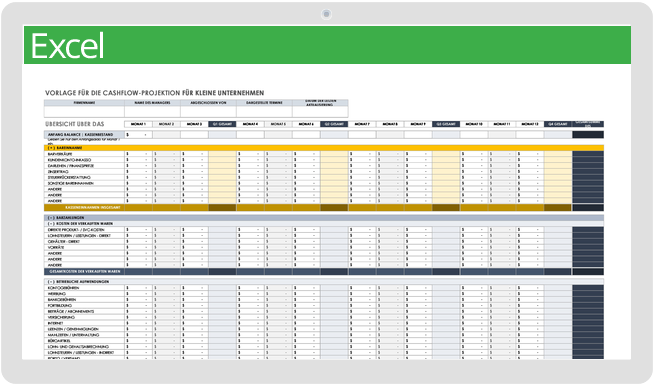 Vorlage für die Cashflow-Projektion kleiner Unternehmen