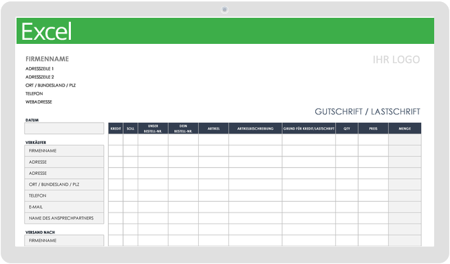  Vorlage für eine Kreditorengutschrift oder -lastschrift