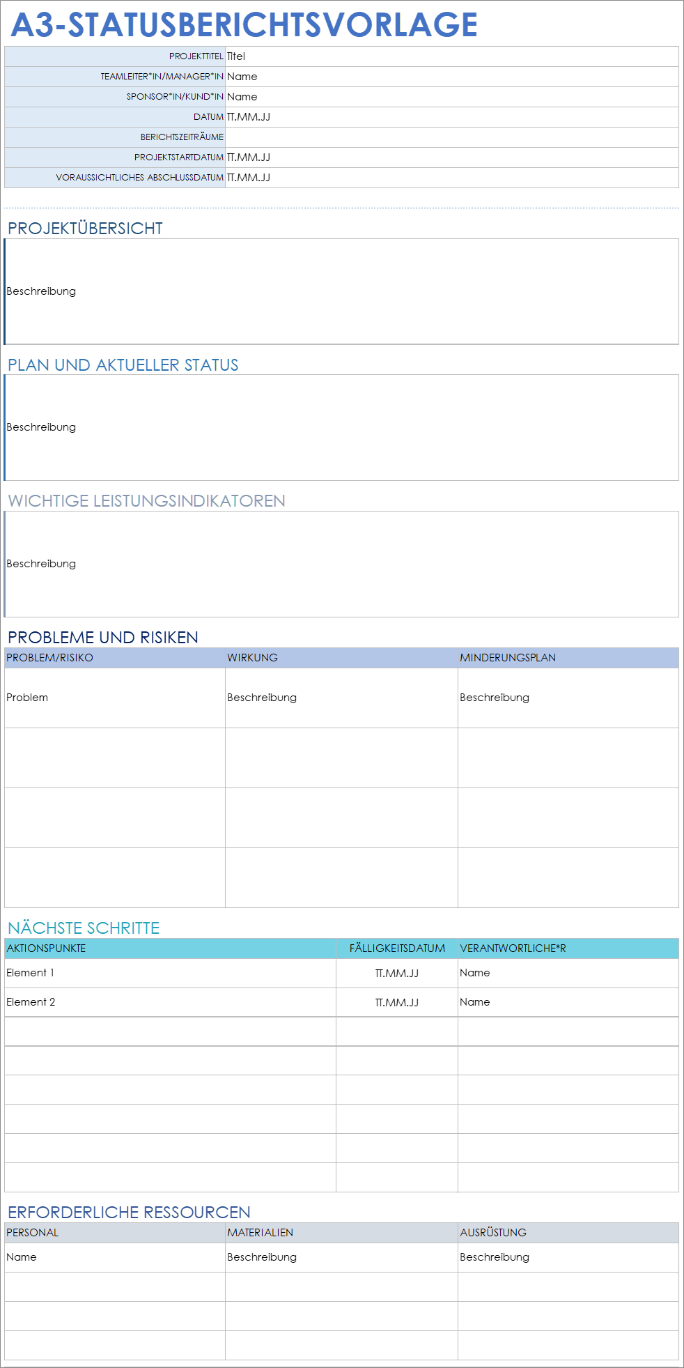 A3-Statusberichtsvorlage