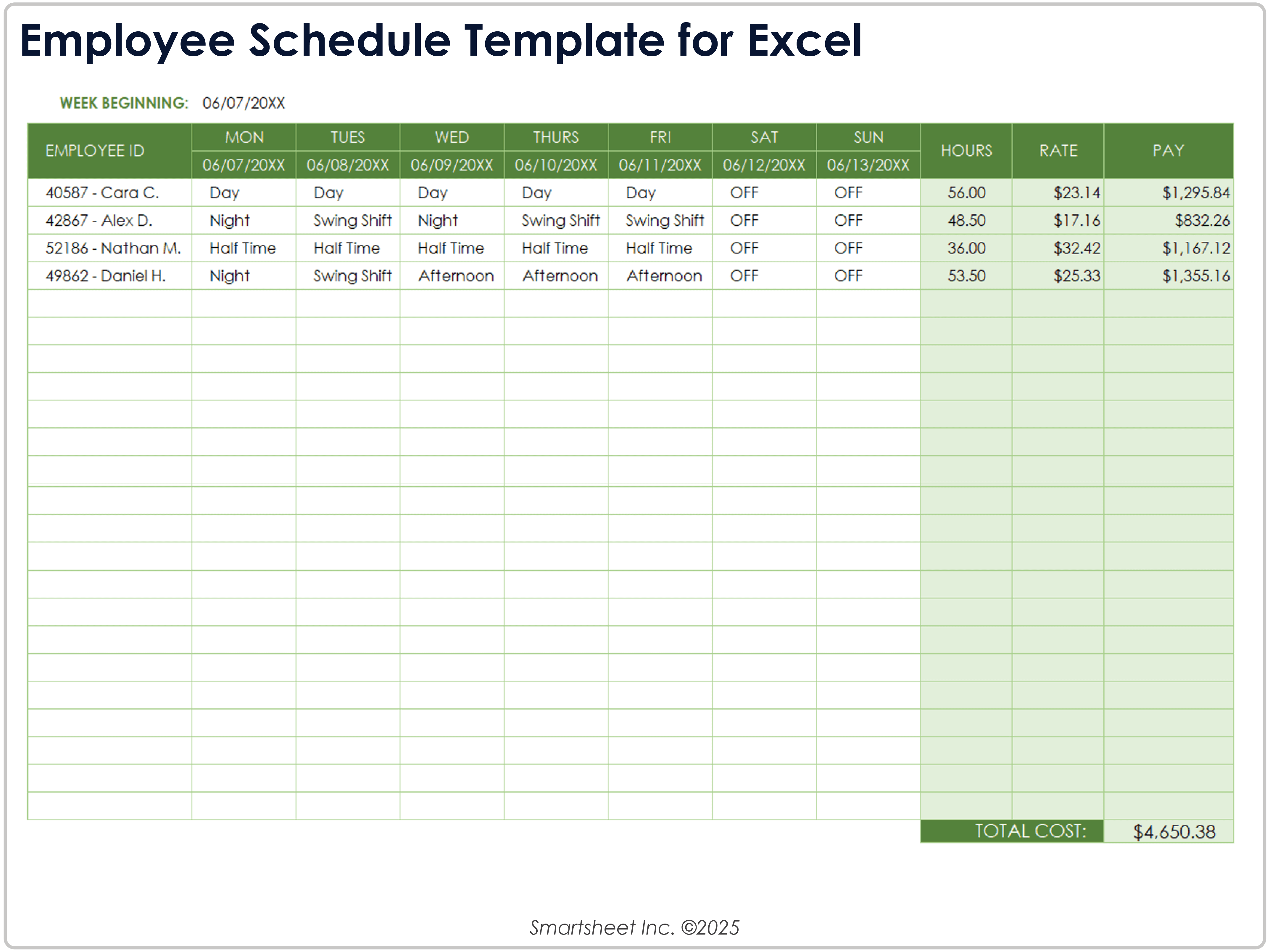 Vorlage für Mitarbeiterpläne für Excel