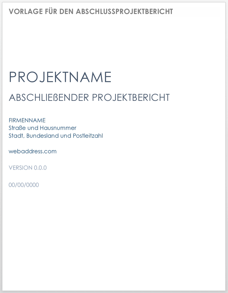 Vorlage für den Abschlussbericht des Projekts