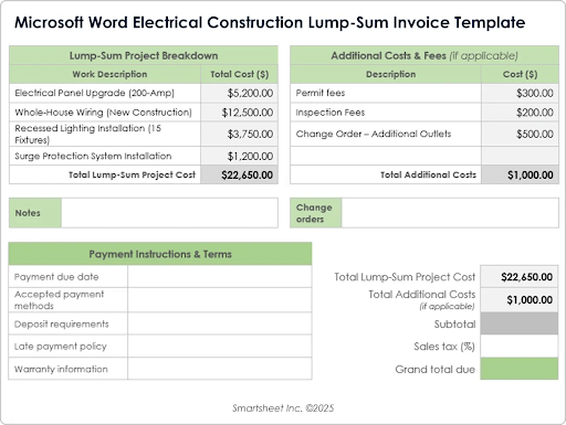 Microsoft Word Electrical Construction Pauschalrechnung Vorlage