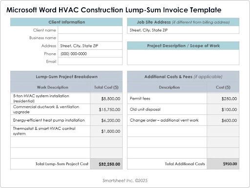 Microsoft Word HVAC Bau Pauschalrechnung Vorlage