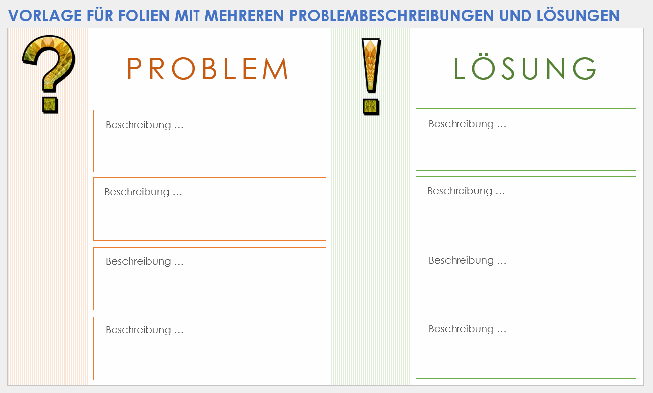 Vorlage für Folien mit mehreren Problembeschreibungen und Lösungen