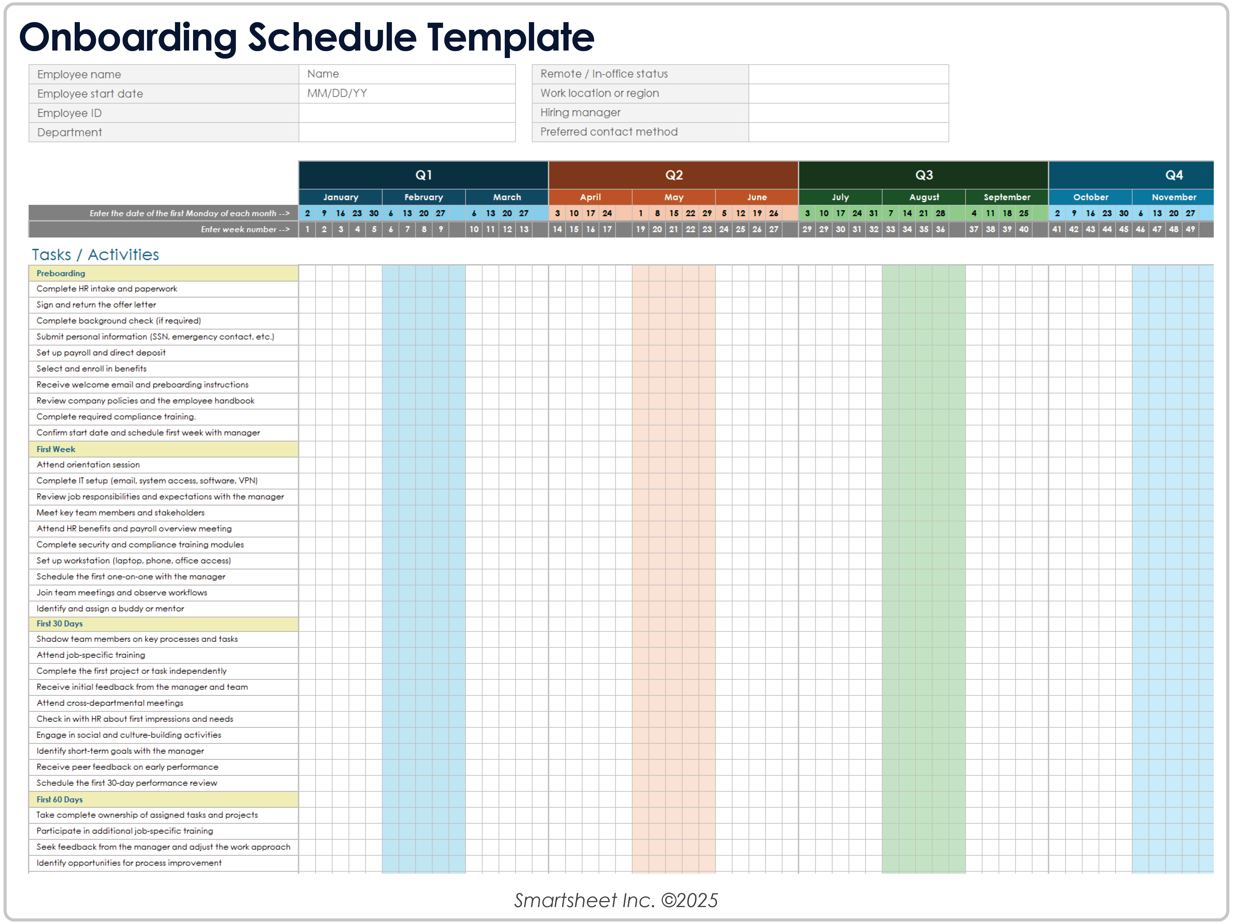 Vorlage für den Onboarding-Zeitplan 8779