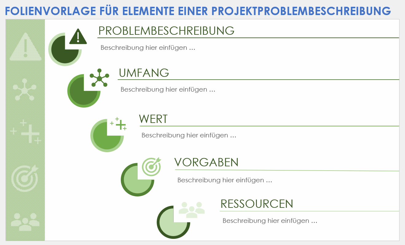 Folienvorlage für Elemente einer Projektproblembeschreibung
