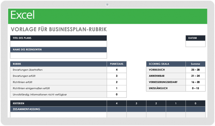 Rubrik für einfache Geschäftspläne