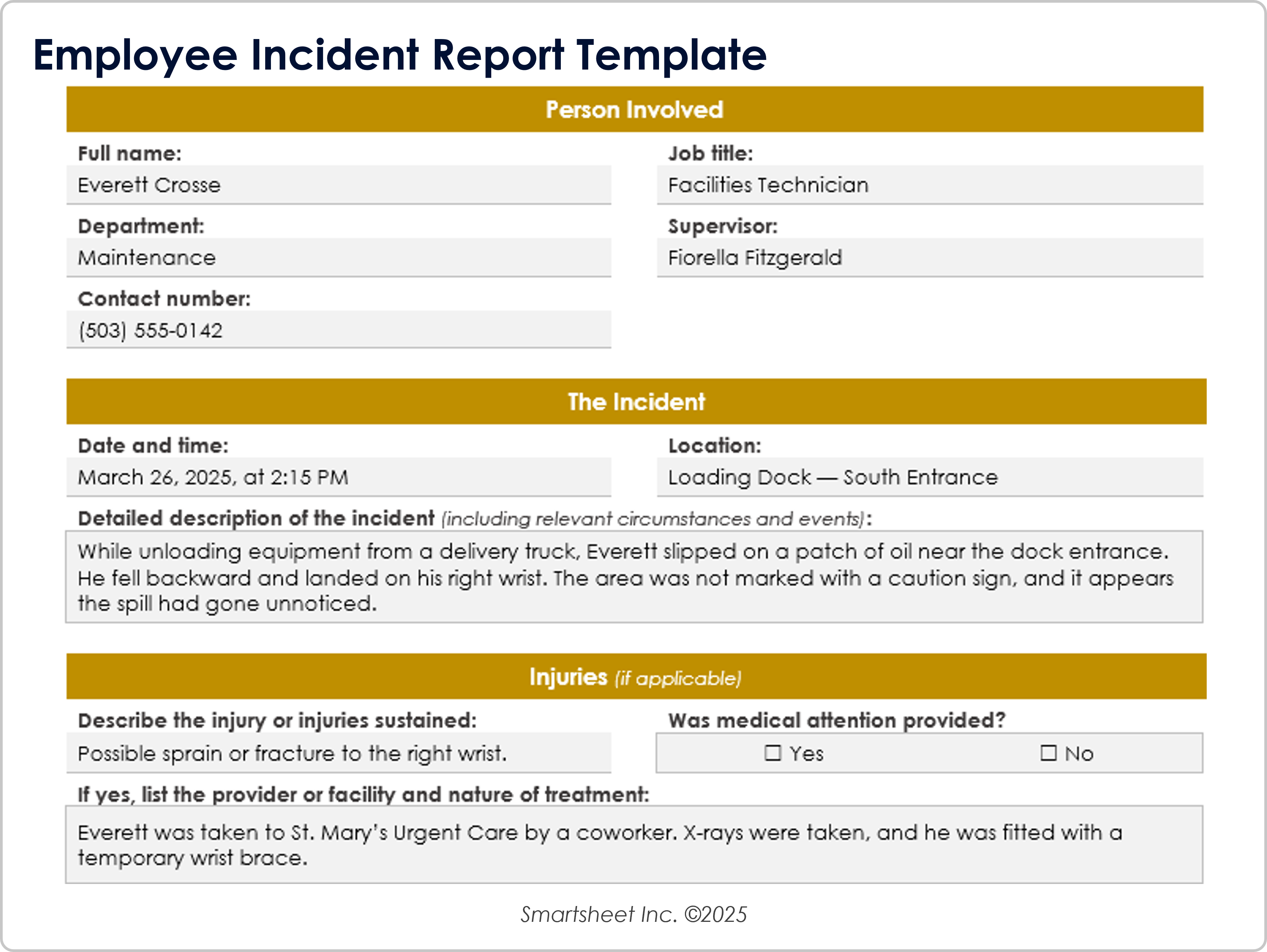 Vorlage für einen Bericht über einen Mitarbeitervorfall
