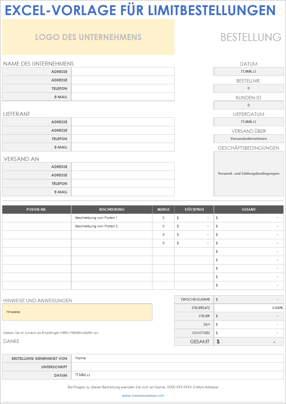  Excel Vorlage für Rahmenbestellungen (BPO)
