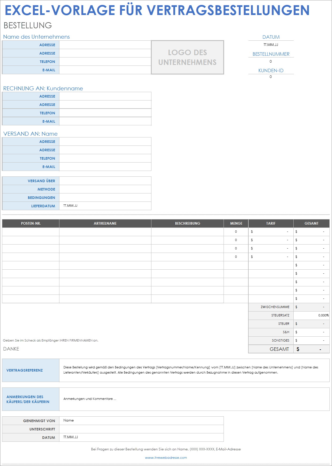  Excel-Vertrags-Bestellvorlage
