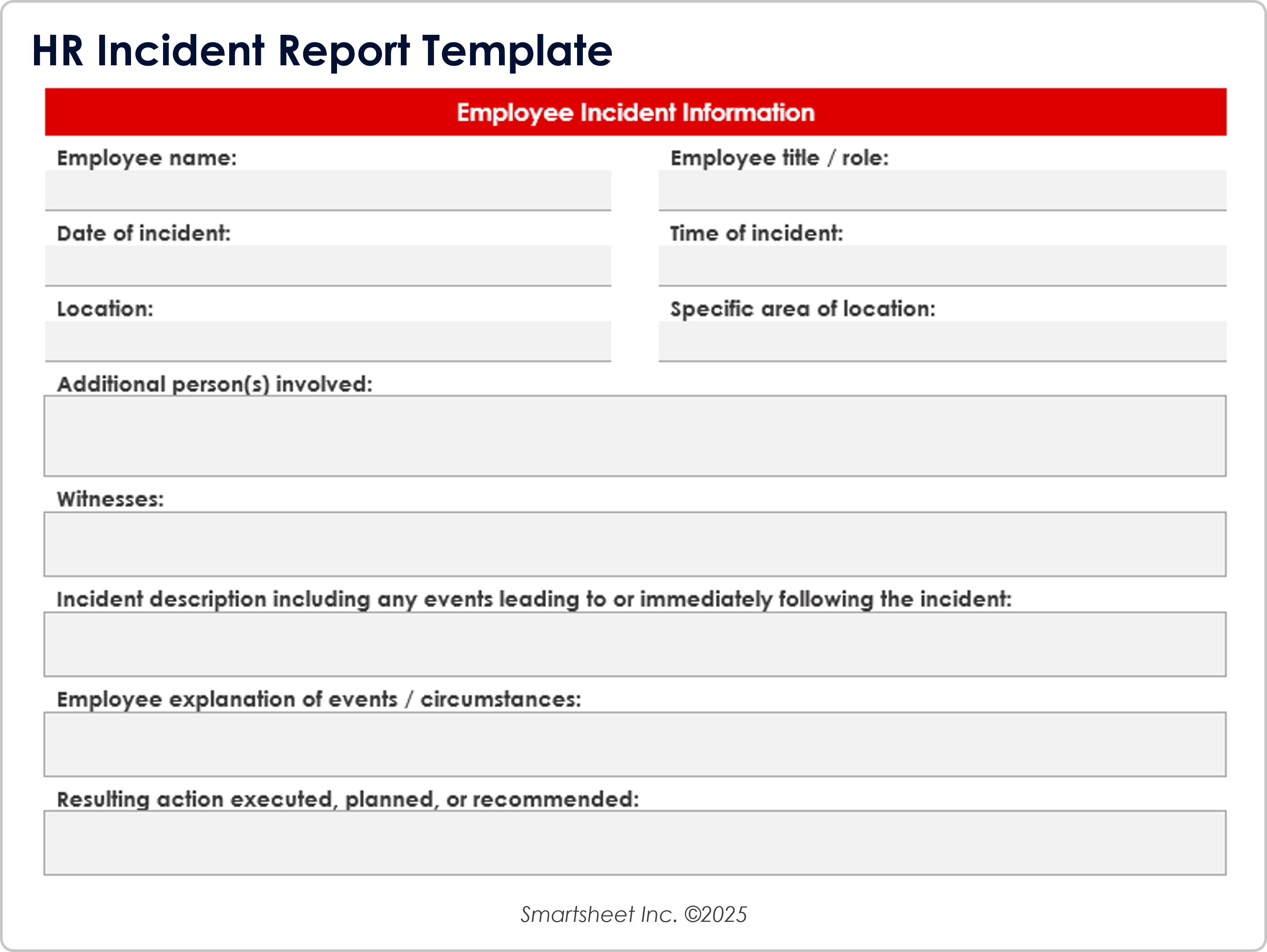 Vorlage für einen Bericht über einen Personalvorfall